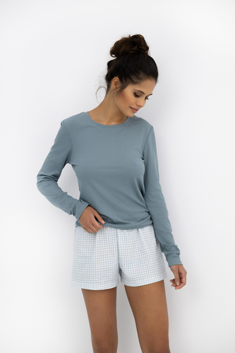 Pijama de mujer Kaitlyn Sensis - camisa de manga larga y pantalón corto a cuadros