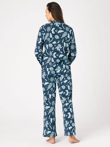 Pijama de mujer Key LNS 435 azul marina – de franela, abotonada, 100% algodón