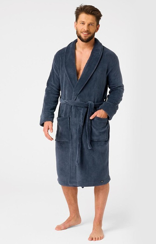 MGL 255 B25 Albornoz de hombre azul marino - clásico, suave, atado a la cintura