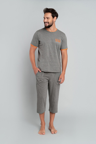 Marek Pijama de hombre manga corta, pantalón 3/4 Moda Italiana- melange medio