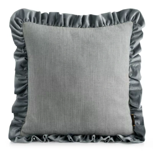 Eurofirany Elvara funda decorativa 45x45 de terciopelo con volante - plateada