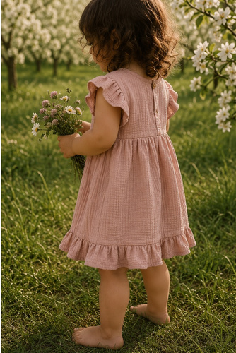 Mamatti SA50410 Vestido infantil de muselina rosa sucio ligero y transpirable