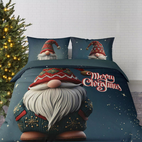 5825 A Christmas Dreams ropa de cama de algodón Detexpol azul marino con gnomo Feliz Navidad - Juego de Navidad 100% algodón