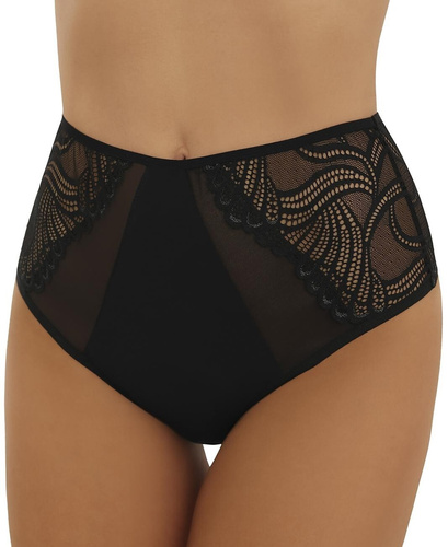 tanga Pia Emili altas de algodón negras con espalda de encaje para mujer