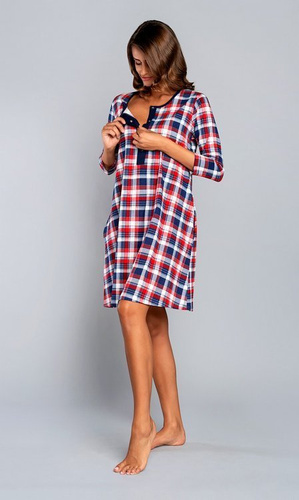 Camisón de maternidad y lactancia Rugia manga 3/4 Moda Italiana - azul marino