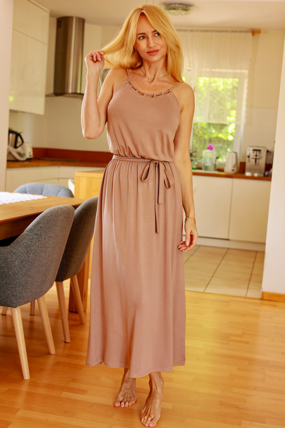 Grace Mirale - Vestido largo de viscosa con abertura | Fabricación polaca - latte