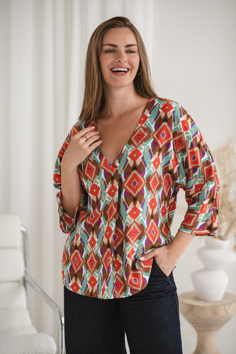 Blusa premamá Bahama Mama Milk&Love con estampado boho - viscosa, manga 3/4, oversize