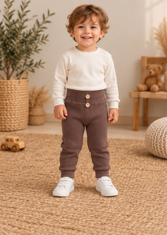 Leggings para niño LC017 color mus czekoladowy de algodón acanalado con botones