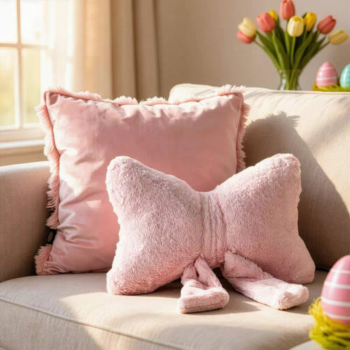 Eurofirany Wiosna 135 – cojín decorativo 37x10x30 con lazo pink