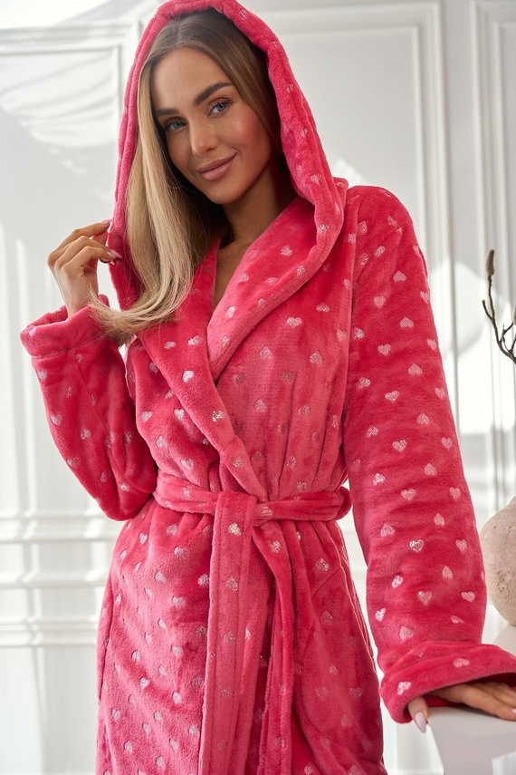 Albornoz de señora 2551 Amira L&L frambuesa - largo con capucha | Elegancia y confort