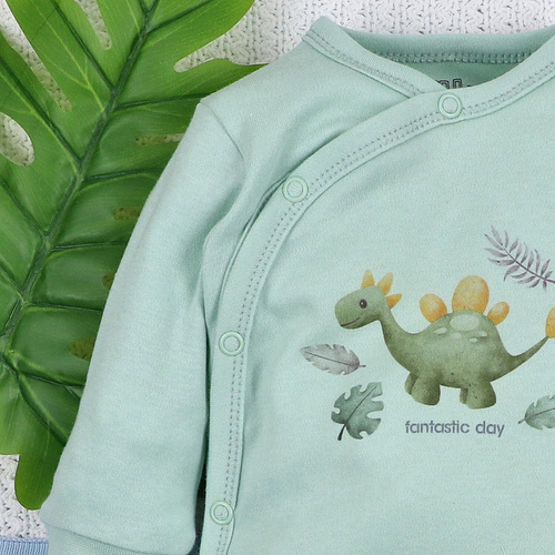 ABN-5568 Pijama para bebé Dino Explorer Nini menta | algodón orgánico, cierre con automáticos