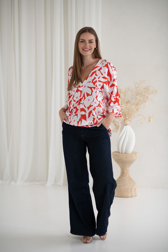 Mamafullness Milk&Love blusa premamá de flores - viscosa, manga 3/4, oversize