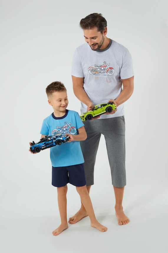 Junak Moda italiana de manga corta y pantalón 3/4 para hombre - j.mélange/r.melange