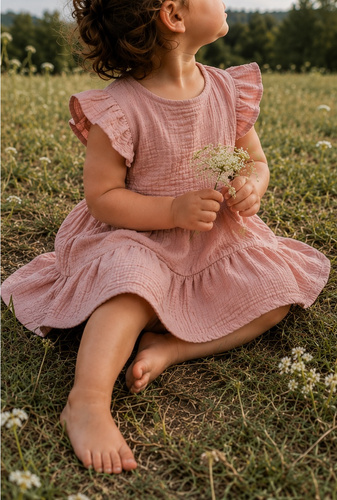 Vestido infantil de muselina Mamatti SE50510 rosa empolvado algodón