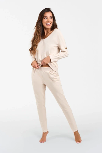 Karina Conjunto señora manga larga, pantalón Moda Italiana - beige