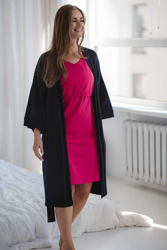 Milk&Love bata de maternidad azul marino - algodón con elastano, cómoda, manga 7/8