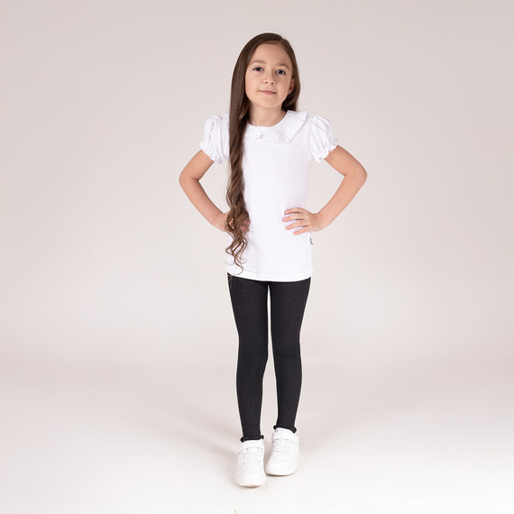 141523 Mallas de canalé para niña Nicol - algodón con elastano, volante, negro