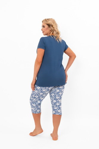 Pijama señora Boma - manga corta, pantalón 3/4, algodón Moda Italiana - vaqueros/estampado