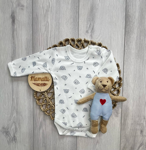 BD16426 Mamatti Body para bebé con oso, manga larga, algodón, blanco