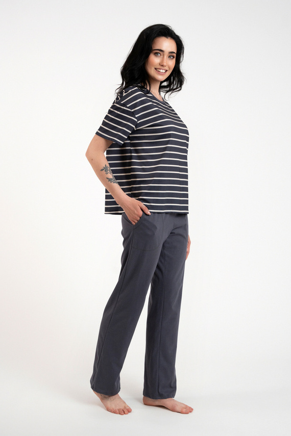 Betty Pijama señora manga corta, pantalón largo Moda Italiana - estampado grafito/grafito