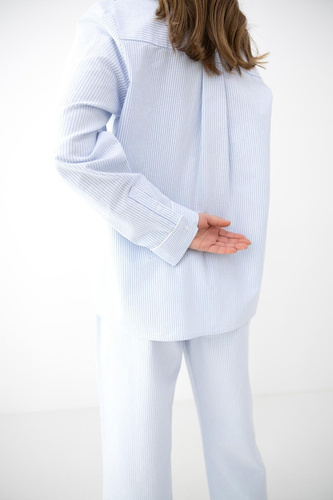 Sensis Imani pijama de mujer gris de algodón con botones y finas rayas