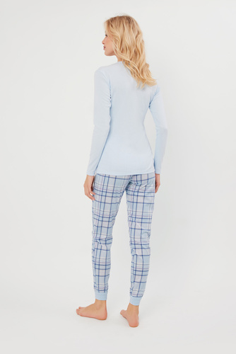 Katrin Pijama señora manga larga, pantalón largo Moda Italiana - azul/estampado