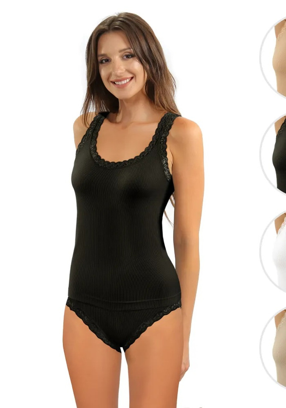 Camiseta mujer Sesto Senso 6109 encaje sin costuras elástica black