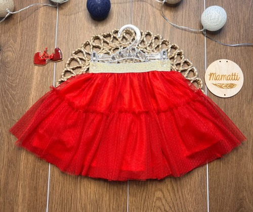 Falda para niña roja ST115 de tul, tul suave, cinturilla elástica metalizada