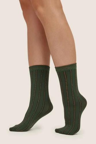 Gabriella Liva 1262 calcetines de mujer 50 DEN rayas con brillo 3D verde
