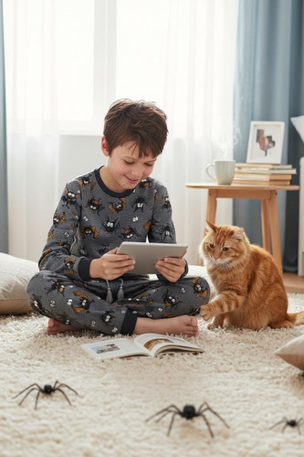 Pijama de niño Cornette Bat 2 264/182, 263/182 gris - algodón, manga larga, motivo murciélago