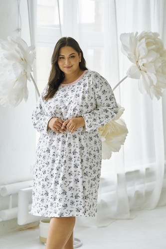 Martina 3467 Camisón Taro blanco- algodón, manga larga, corte femenino y confort