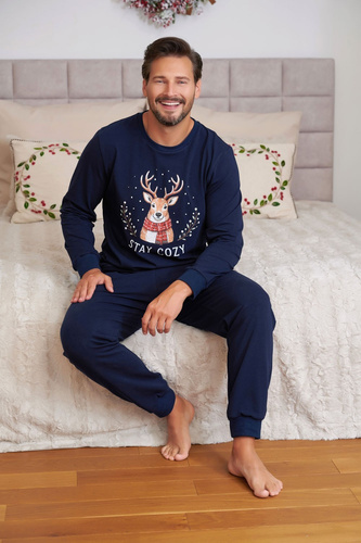 Pijama masculina Doctor Nap 7504 Oh Deer azul marino de algodón con ciervo