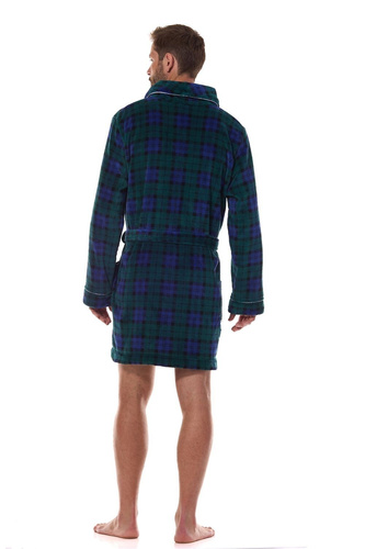 2456 BJ Albornoz de hombre L&L azul marino - suave, a cuadros con cuello