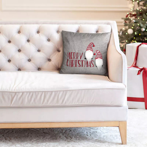 Chp 163 Eurofirany Funda de almohada de Navidad - gris rojo con aplicación de gnomo, decorativo