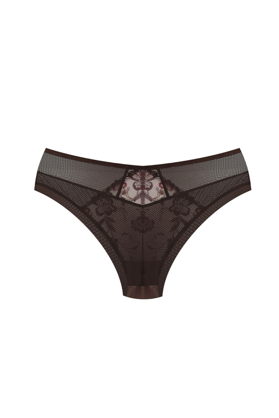 Braguitas brasileñas Mediolano 19255 marrones de encaje con bordado floral