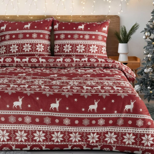 Ropa de cama de Navidad Oslo Eurofirany rojo - algodón ranforce, reversible