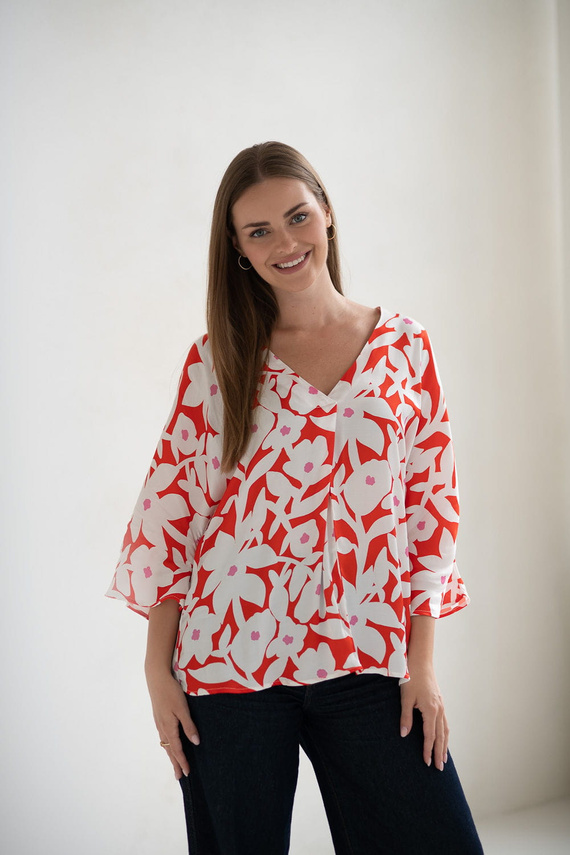 Mamafullness Milk&Love blusa premamá de flores - viscosa, manga 3/4, oversize