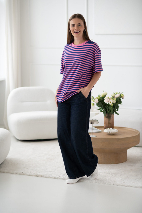 Camiseta de maternidad y lactancia Mamahood Milk&Love a rayas rosas y azules - cómoda y elegante