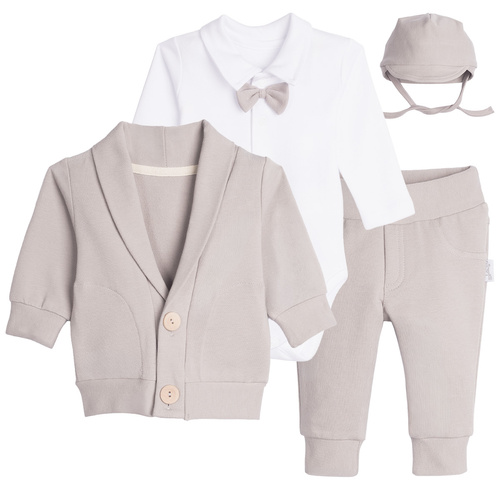 Conjunto para Bautizo Nicol 169409 de 4 piezas Body Pajarita Sudadera Pantalones Gorra