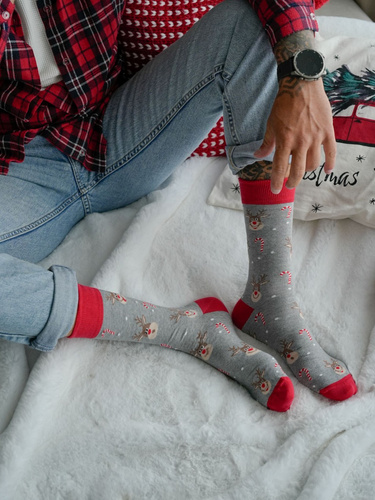 1290-029 Calcetines de Navidad para hombre Milena light melange - Reindeer I Sugar sticks, algodón