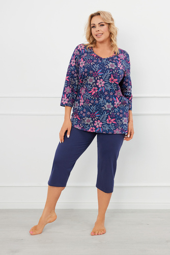 Topana Pijama de mujer manga 3/4, pantalón 3/4 Moda Italiana - estampado/verde