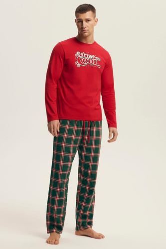Henderson pijama de los hombres 43459 Nougat rojo - algodón, festivo, con pantalones de franela
