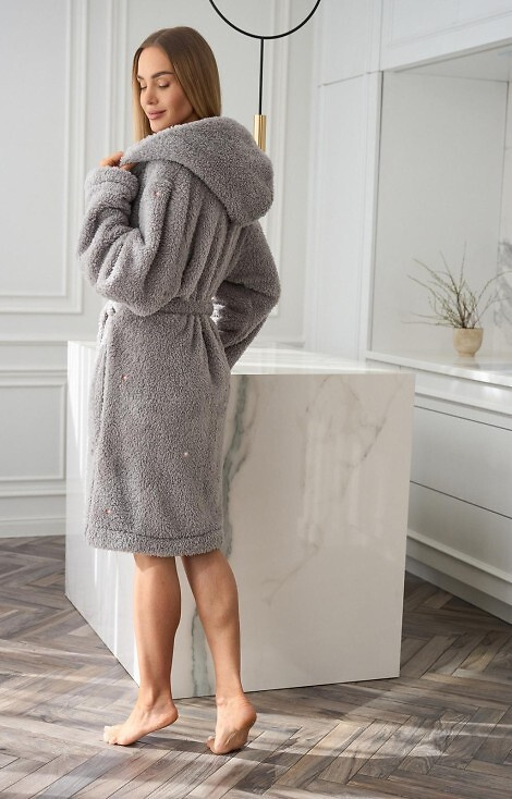 2559 Liv L&L albornoz de mujer con capucha gris - corto y cómodo