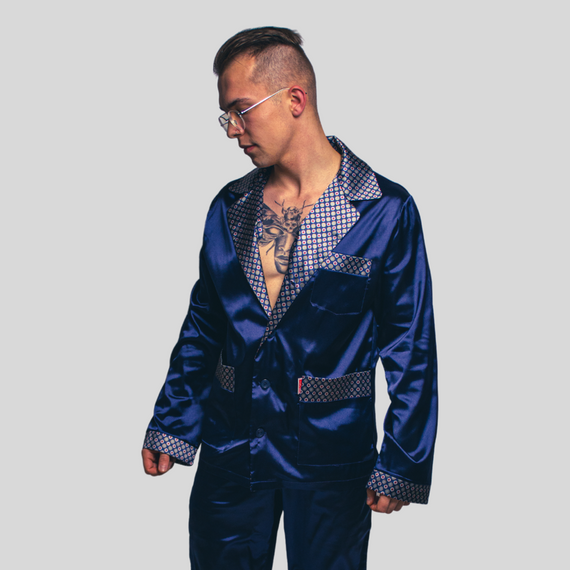 939 Pijama de satén para hombre - azul marino