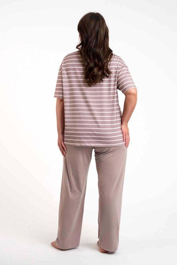 Betty Pijama señora manga corta, pantalón largo Moda Italiana - cappuccino/estampado cappuccino