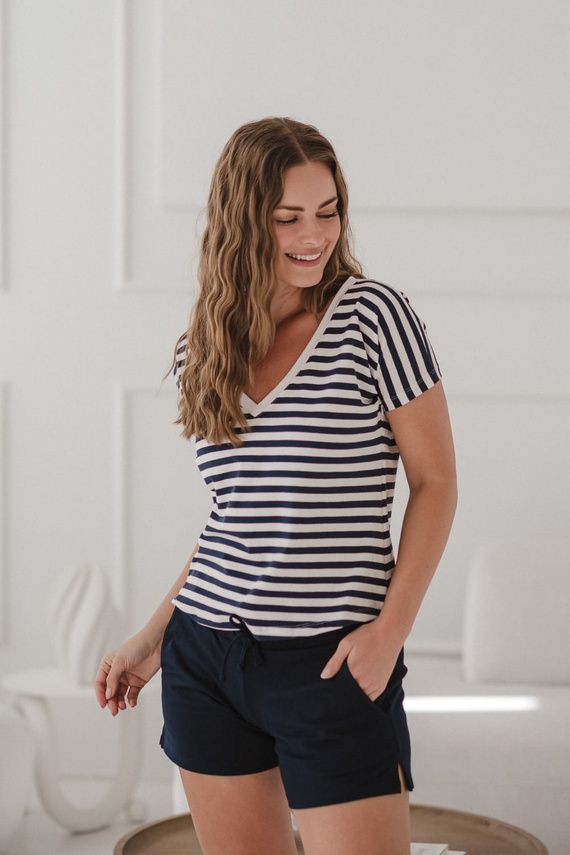 Blusa Embarazo y Lactancia Two Ways | Manga Corta, cómoda Milk&Love rayas azul marino y blanco