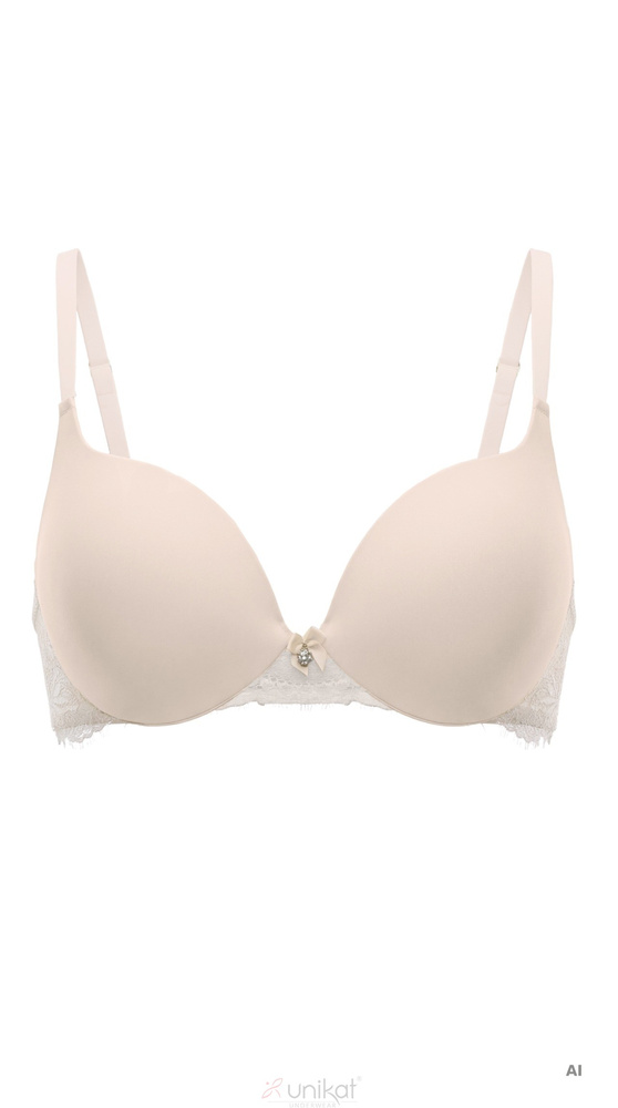 Unikat Zelia Push Up Sujetador Beige Liso con Encaje y Aros