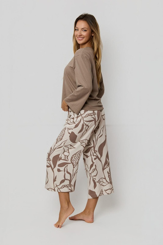 Pijama Mujer Luna PS75 Mefemi by Nipplex mocha - Camiseta Algodón + Pantalón Viscosa 7/8 | Confort y Estilo Premium