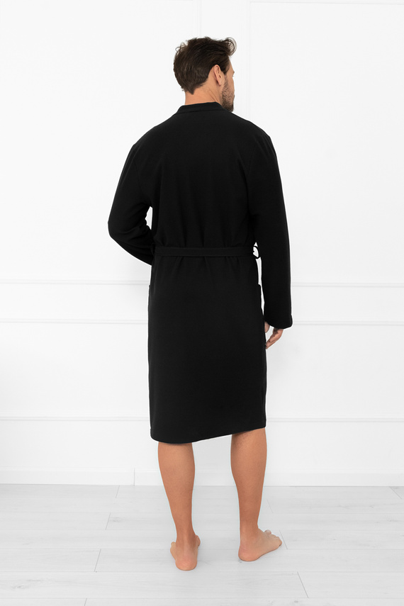 Bata de hombre Bono Italian Fashion negra - con cinturón, estampado en relieve, elegante y cómoda