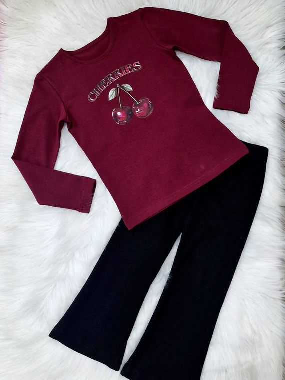 Cerezas Bambarillo blusa niña granate - algodón, manga larga, estampado